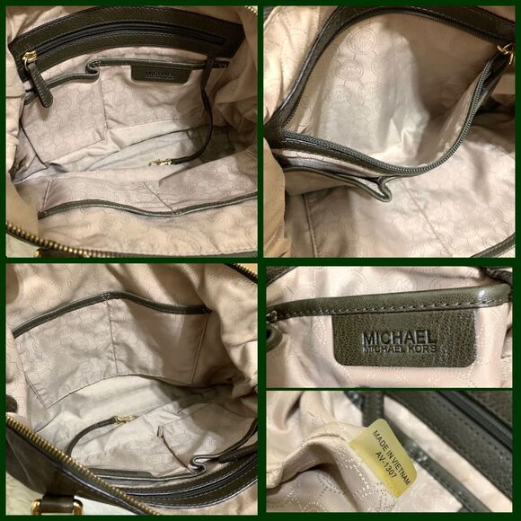 MICHAEL KORS Dark Olive Green Leather Belted Trim MCGRAW Slim Satchel w/Strap - Picture 12 of 16